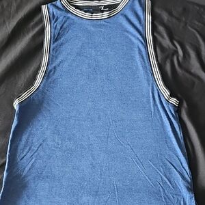Blue Athletic Tank with Striped Trim